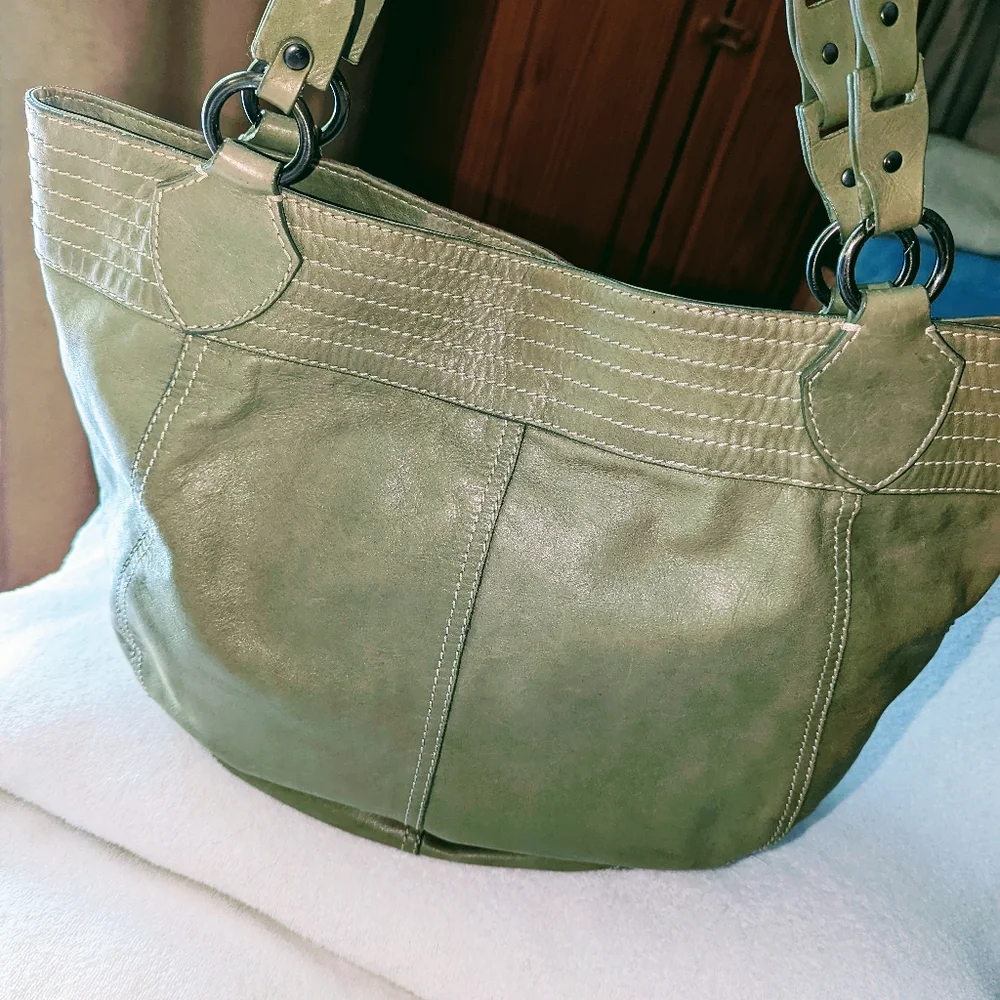 Francesco Biasia green leather hobo bag.